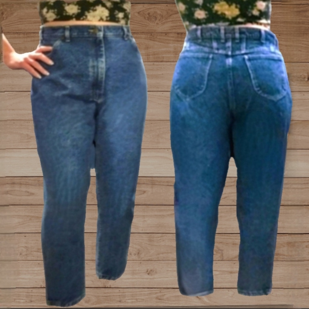 Vtg 80s Lee stone wash denim tapered ankle high waist mom jeans plus size 14/16